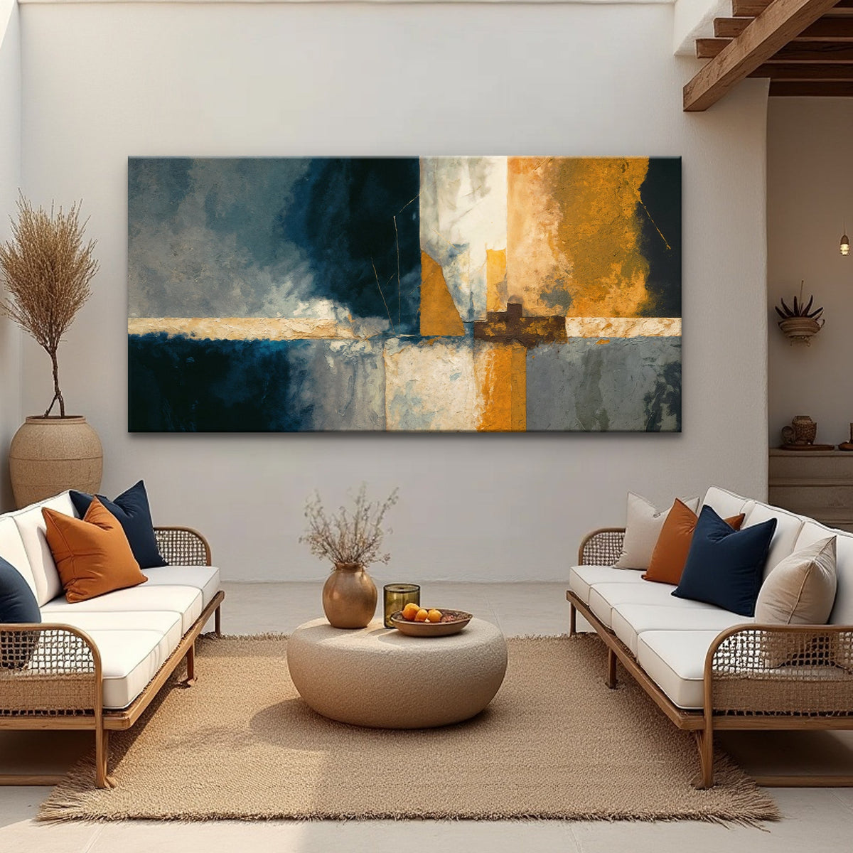 Abstract Geometric Lines Canvas Wall Art, Wide Panoramic Format – view 3
