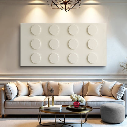 Wide modern abstract minimalist canvas wall art II above a sofa in a contemporary room