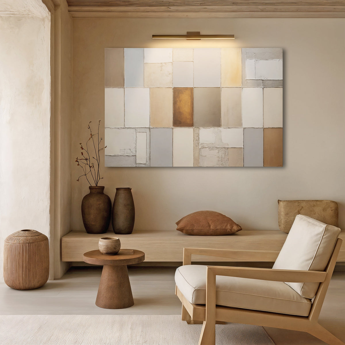 Earth Tones Patchwork Geometric Canvas Wall Art, Gallery Wrapped – view 4