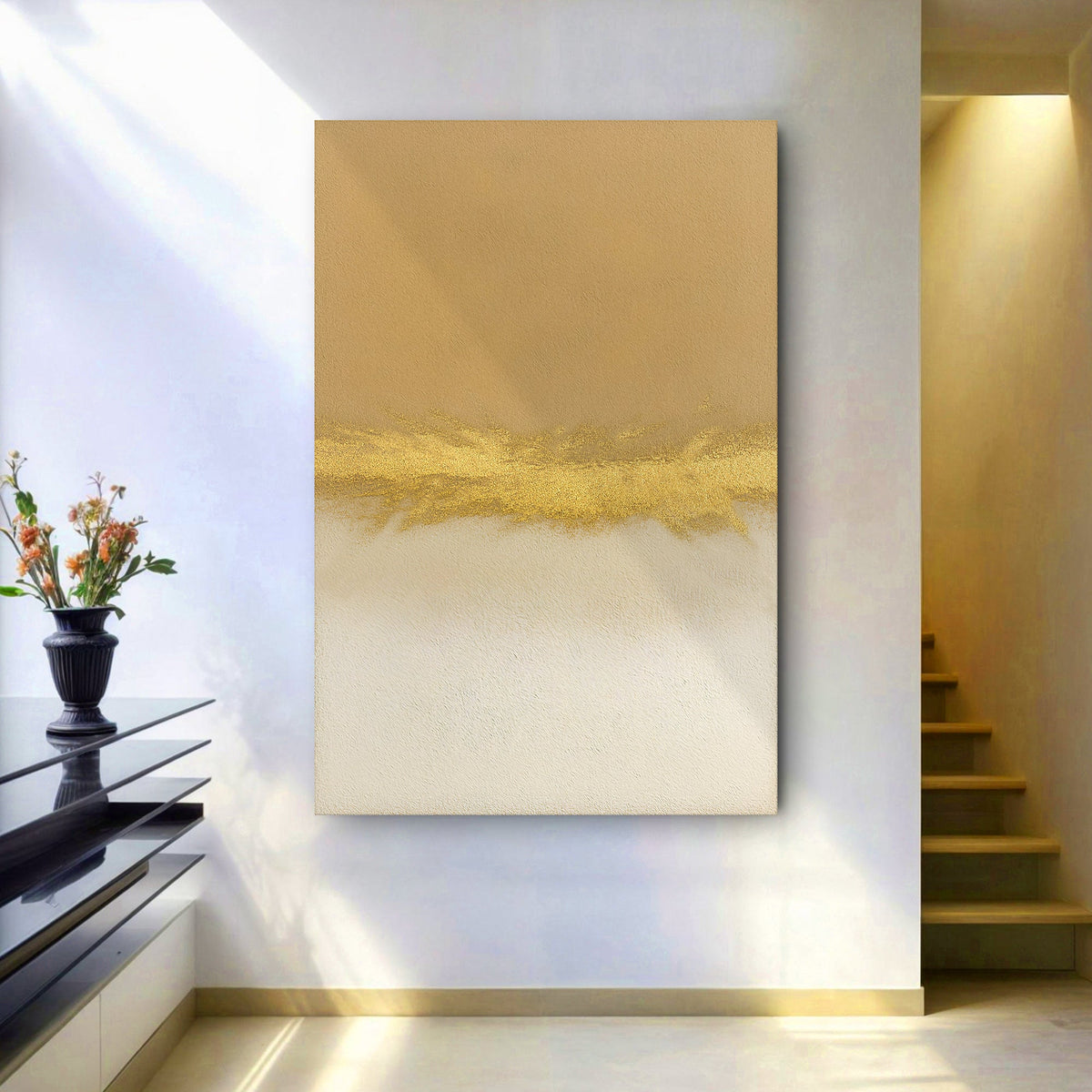 Minimalist White and Gold Canvas Wall Art, Gallery Wrapped – view 3