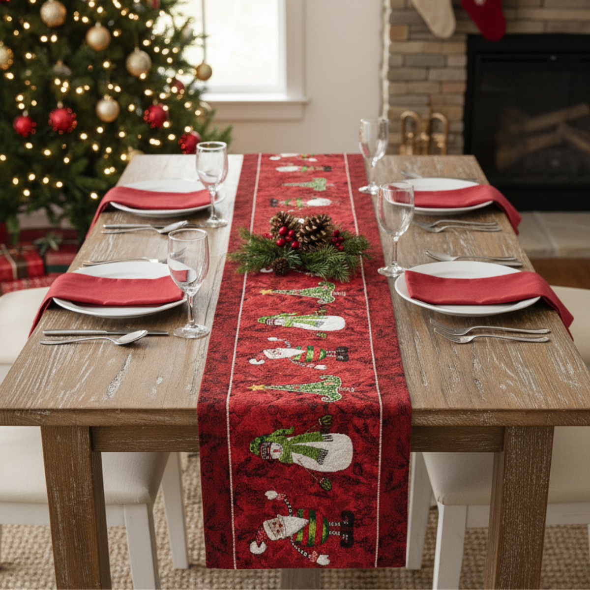 Here Comes Santa Claus Vintage Holiday Woven Tapestry Table Runner – view 6