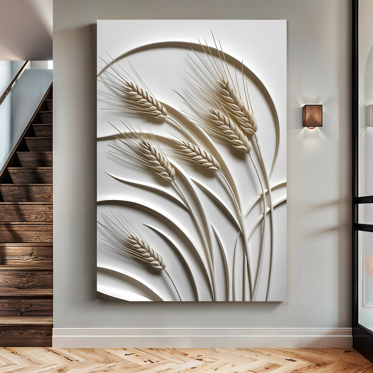 Minimalist Wheat Botanical Canvas Wall Art, Gallery Wrapped – view 2