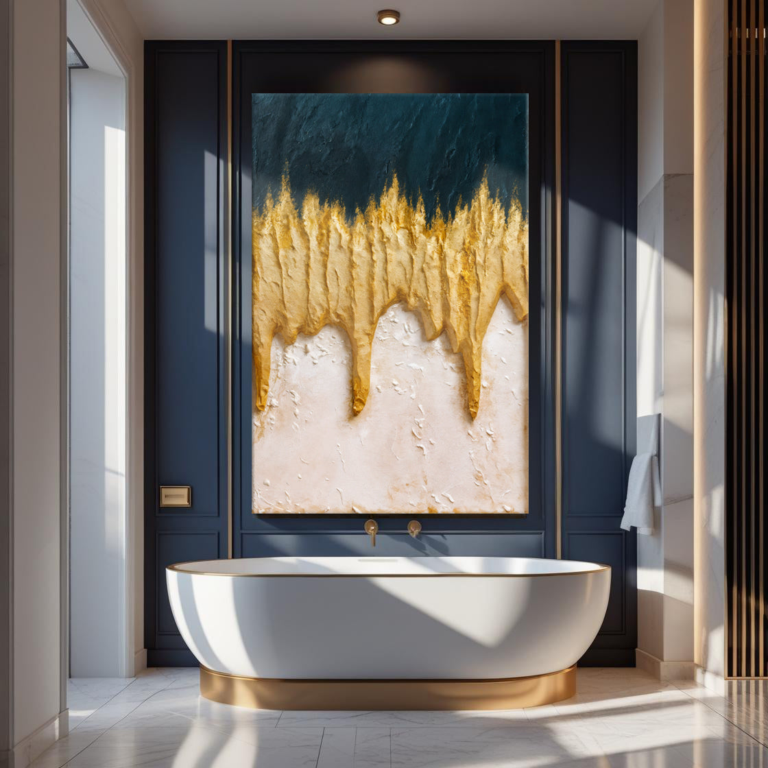 Abstract Blue and Gold Canvas Wall Art, Premium Gallery Wrapped – view 3