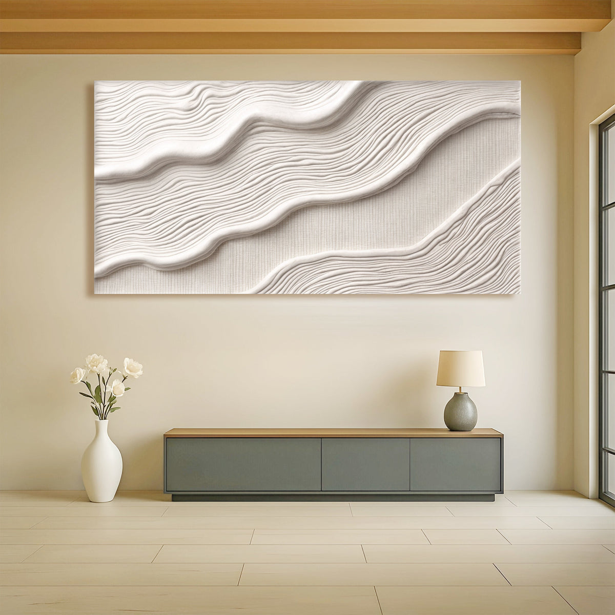Ivory Abstract Canvas Wall Art II, Wide Gallery Wrapped – view 4