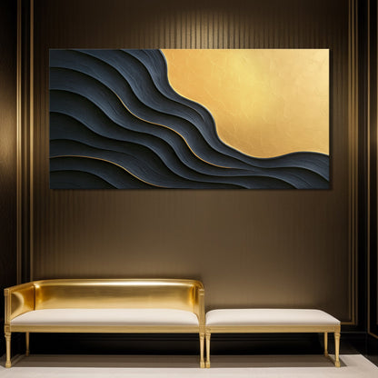 Black and Gold Minimalist Abstract Canvas Wall Art XII, Wide Format – view 3