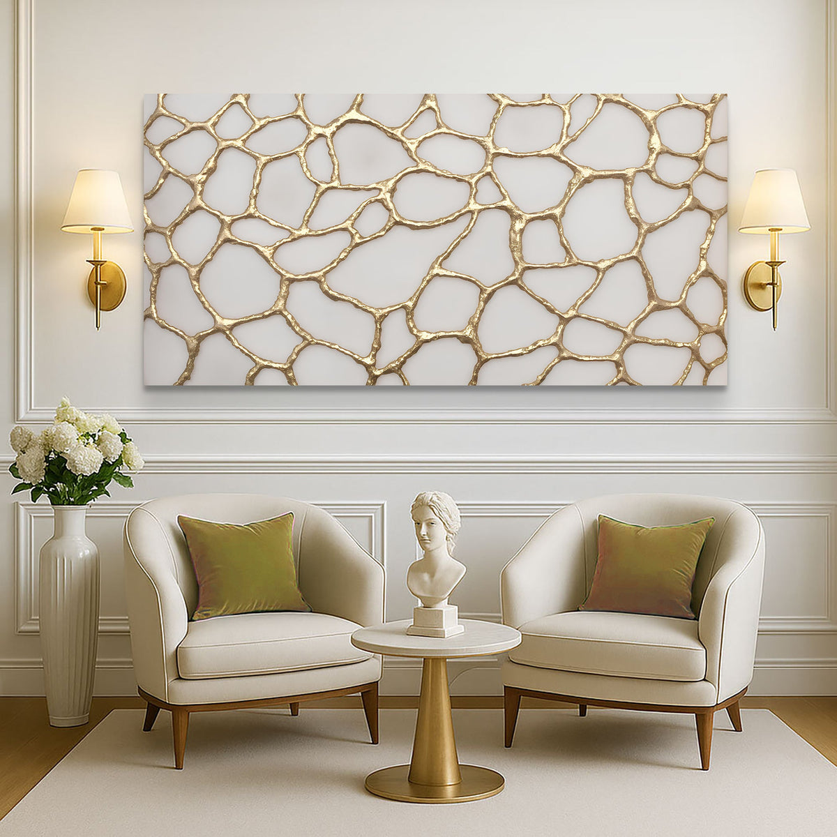 Golden Neurons Abstract Canvas Wall Art, Wide Gallery Wrapped – view 5