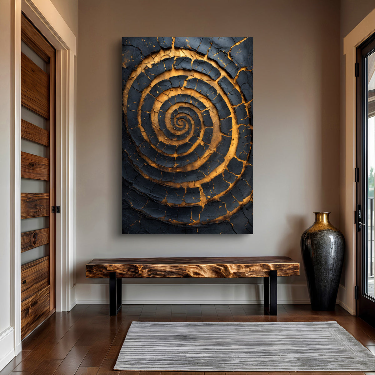 Black and Gold Spiral Abstract Canvas Wall Art, Gallery Wrapped – view 3