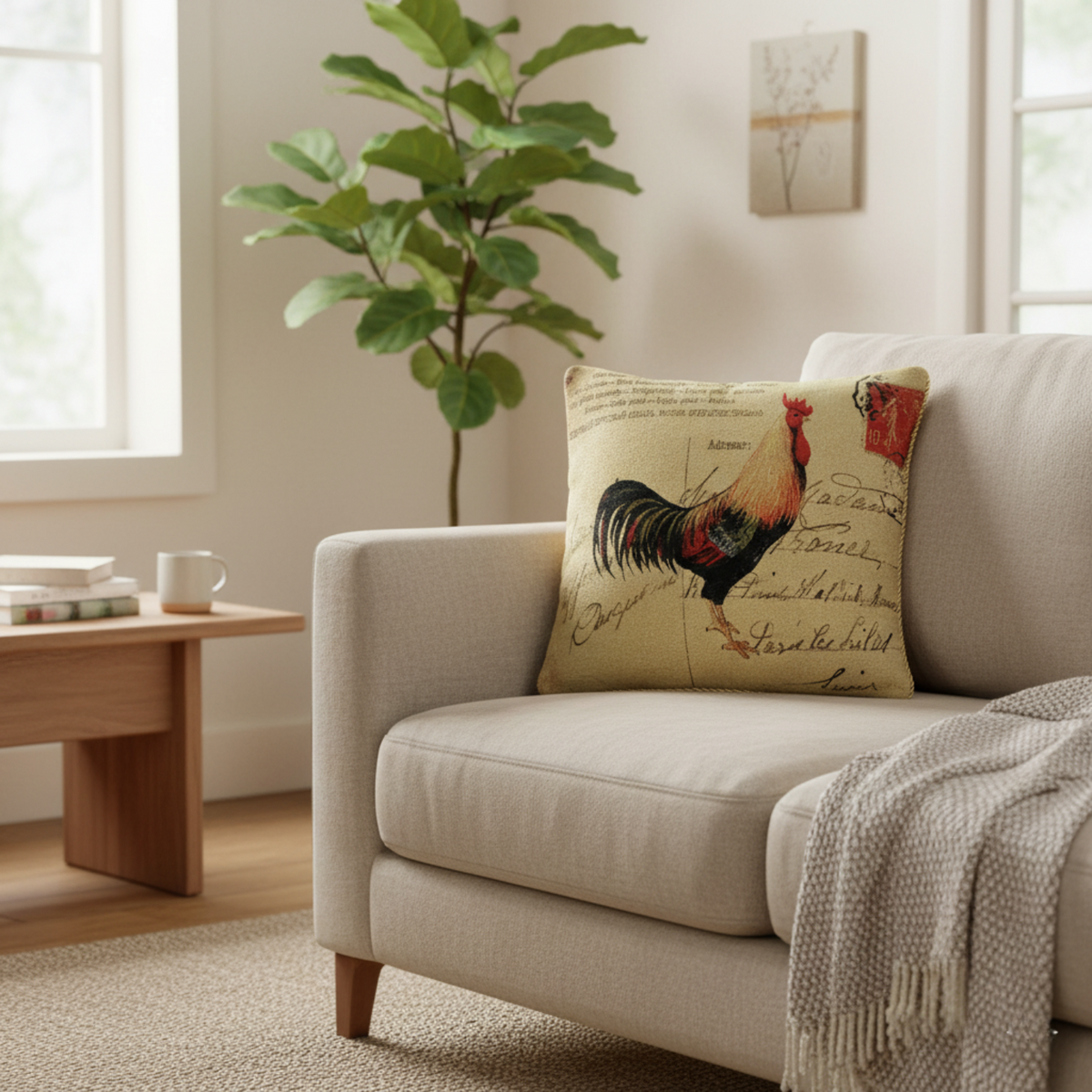 Rooster Postcard European Farmhouse Woven Tapestry Pillow Cover – view 9