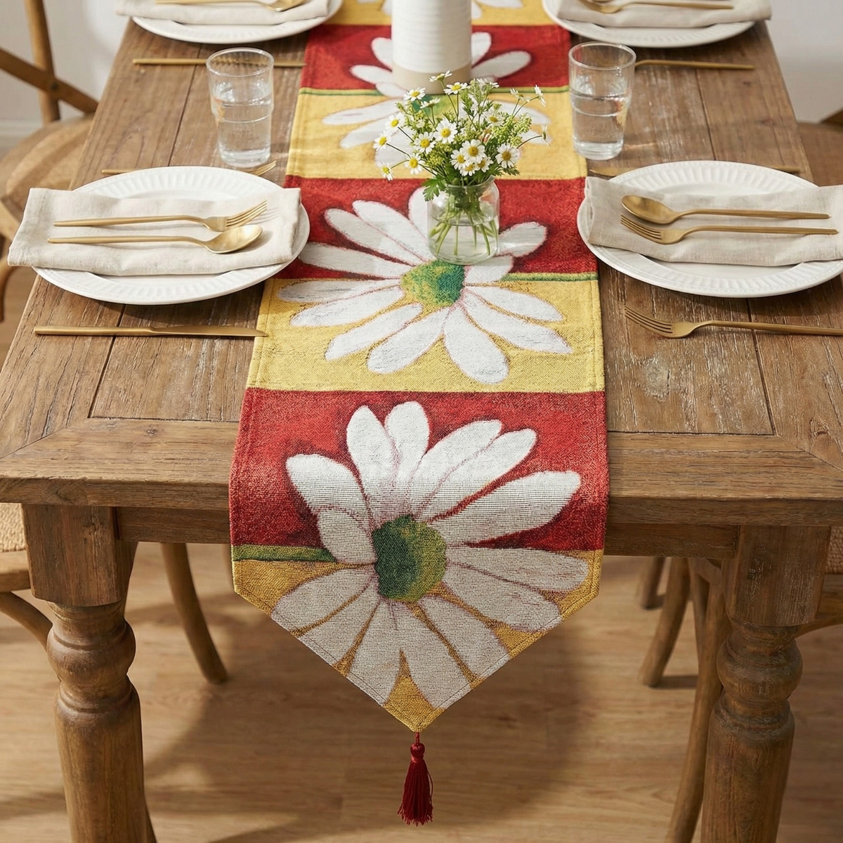 Loves Me Not Daisy Woven Tapestry Table Runner for Spring – view 2