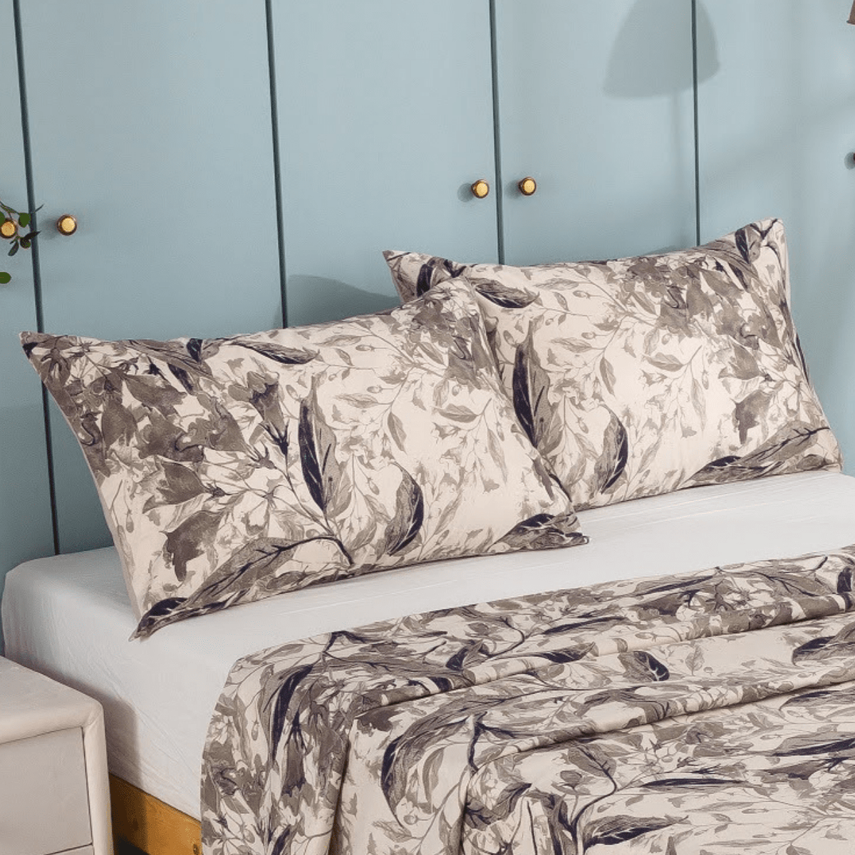 Abstract Wispy Leaf Taupe Grey Microfiber Pillowcases, Set of 2 – view 2