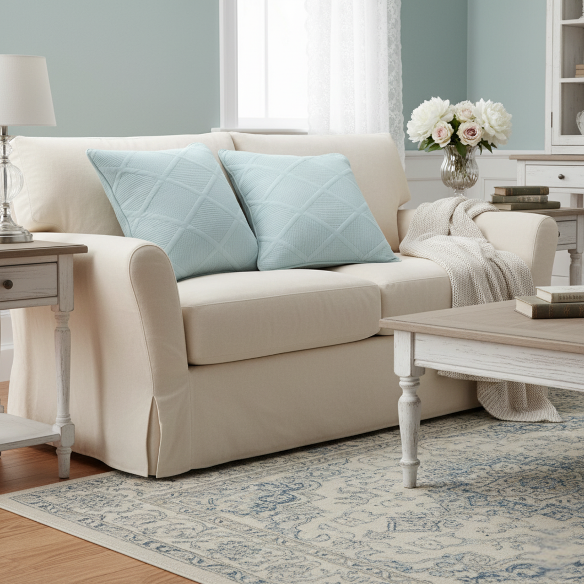 Seafoam Blue Diamond Matelasse Cotton Euro Sham and Cushion Covers – view 3