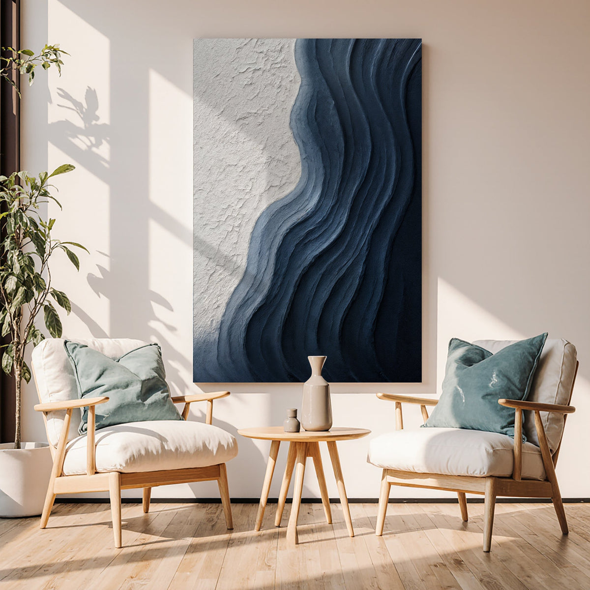 Abstract Minimalist Wave Impasto Canvas Wall Art, Gallery Wrapped – view 3