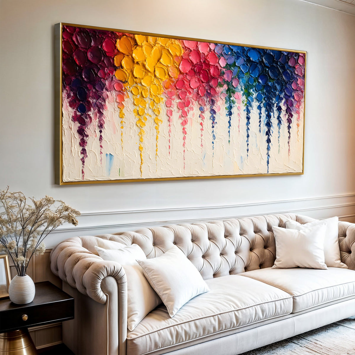 Rainbow Cascade Abstract Canvas Wall Art – Panoramic Gallery Wrap – view 3