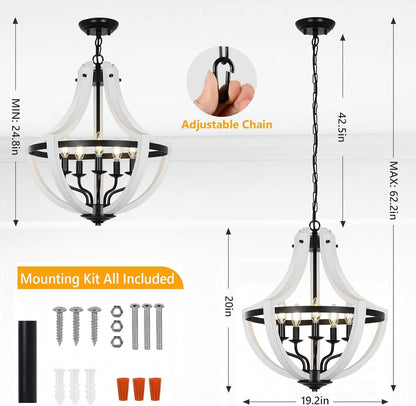 5-Light Farmhouse Chandelier with Dual-Mount Design, Weathered White – view 5