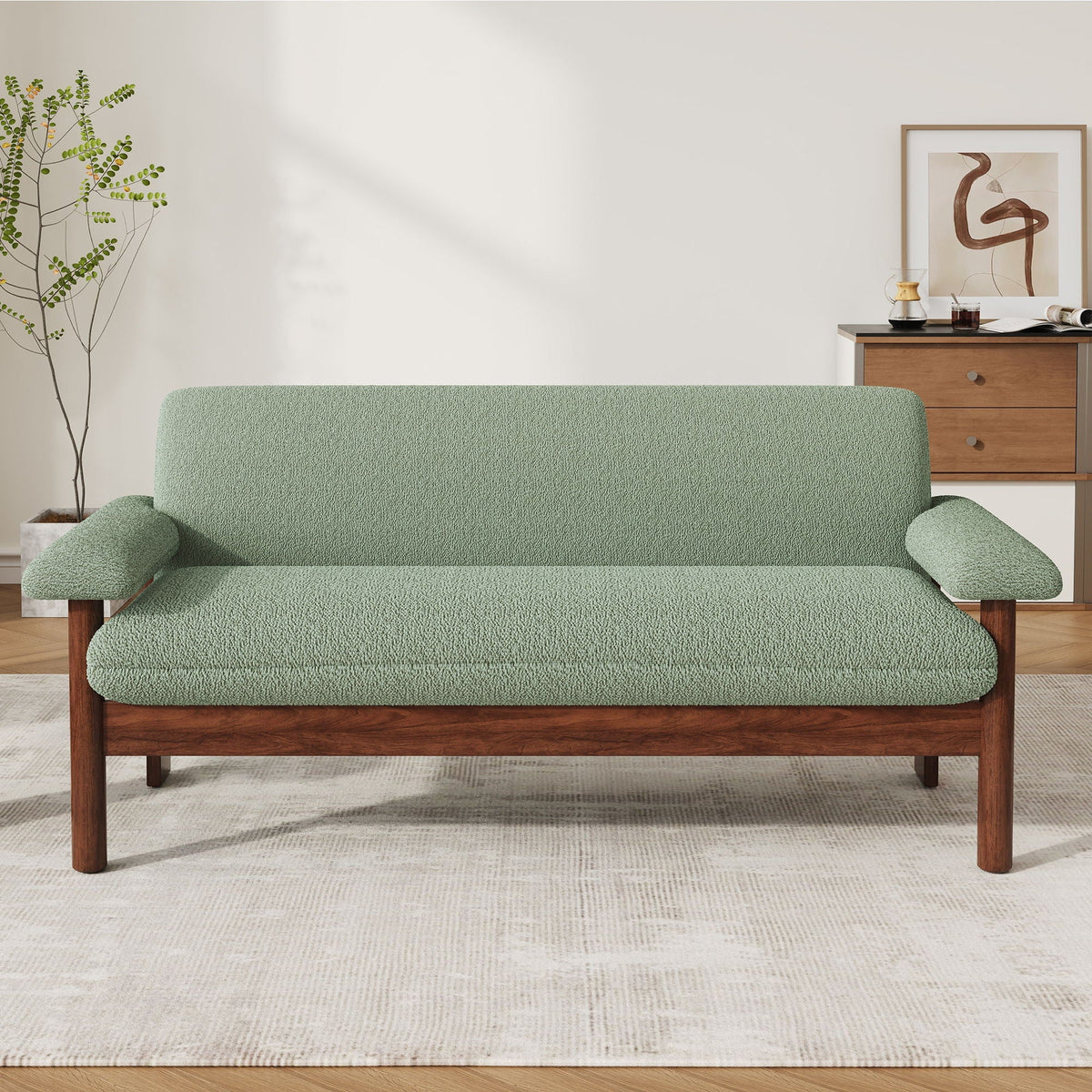 Fabric Loveseat Sofa with Armrest Pillows and Solid Rubberwood Frame – view 6
