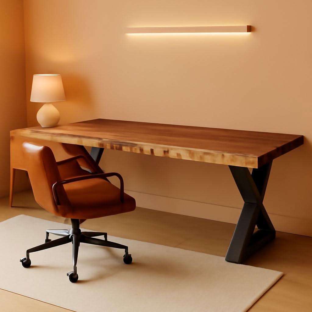 Solid Wood Desk, 55.1 Inch Wide, Rustic Aged Oak Finish