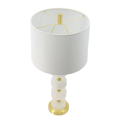 Marble Table Lamp with Brass Frame and White Fabric Drum Shade – view 4