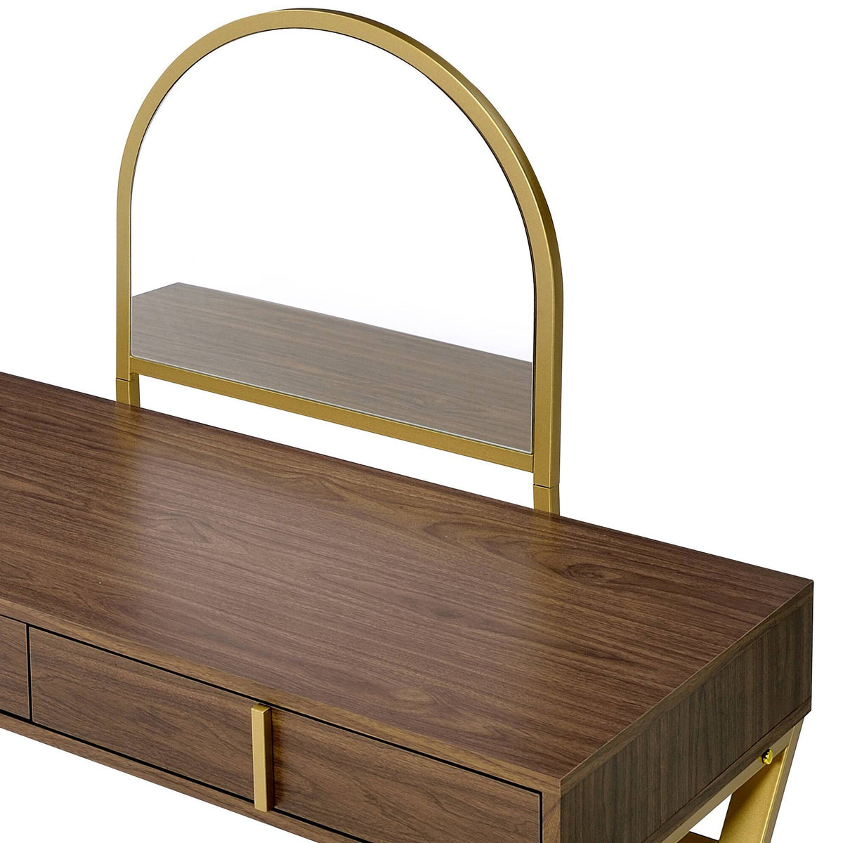 Coleen Walnut and Gold Vanity Desk with Mirror and Jewelry Tray – view 5