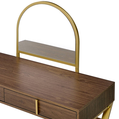 Coleen Walnut and Gold Vanity Desk with Mirror and Jewelry Tray – view 5