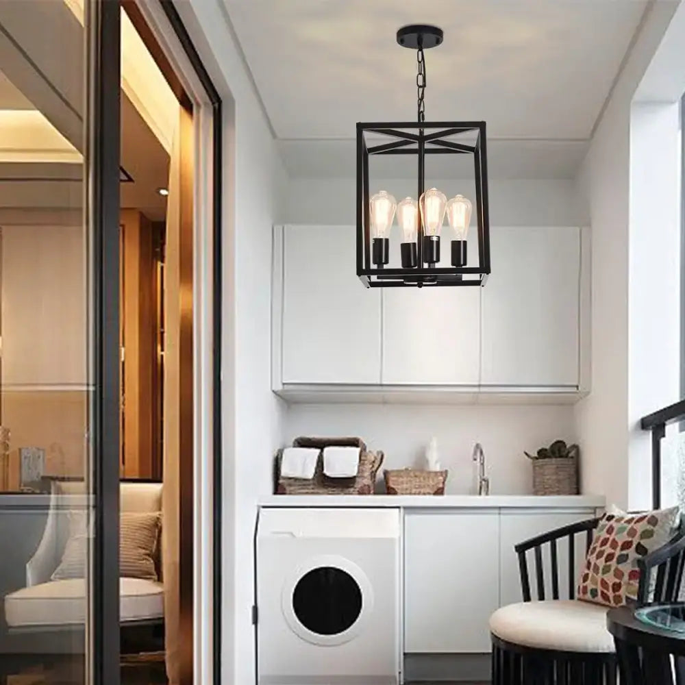Industrial 4-Light Cage Pendant Chandelier for Kitchen Island – view 7