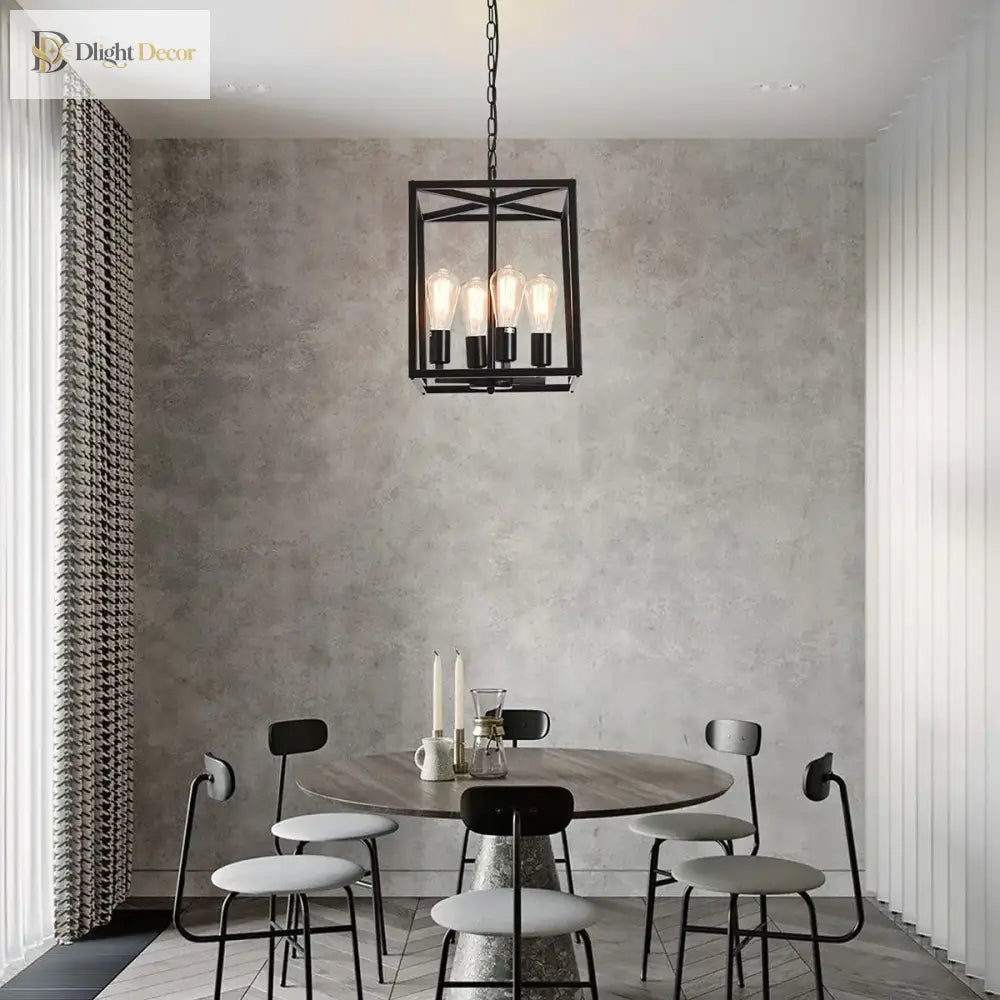 Industrial 4-Light Cage Pendant Chandelier for Kitchen Island – view 4