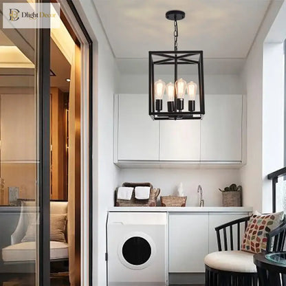 Industrial 4-Light Cage Pendant Chandelier for Kitchen Island – view 2