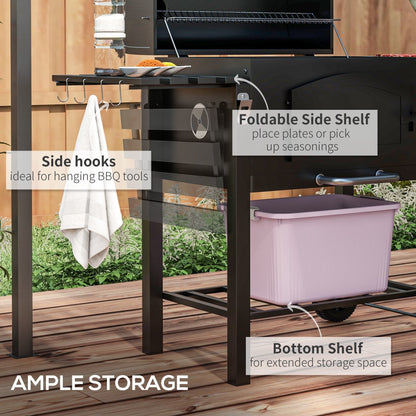 Black Steel Charcoal Grill with Adjustable Charcoal Pan and Folding Shelves – view 6