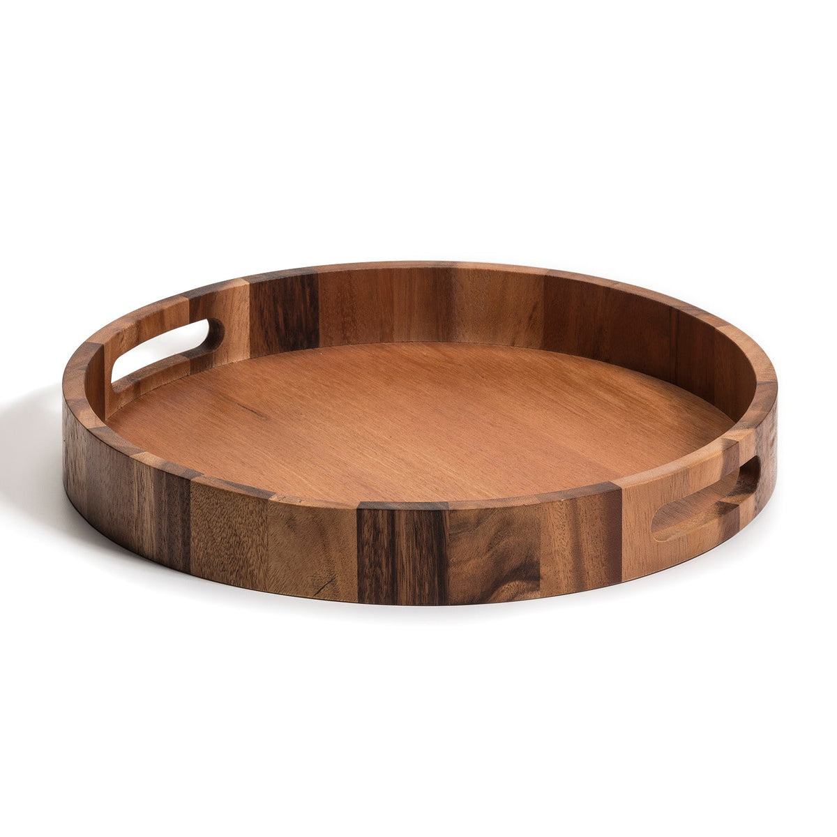 Round Acacia Wood Serving Tray with Handles, 13 to 17 Inch – view 3