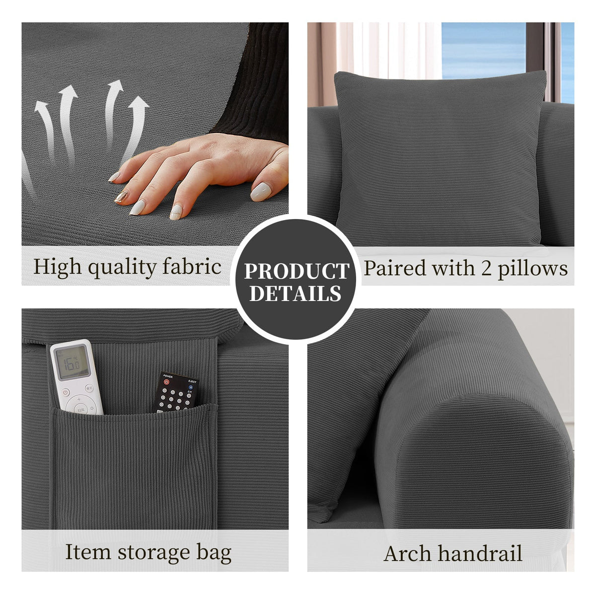 82.5 Inch Gray Fabric Spring Sofa with Storage Pockets and Pillows – view 3