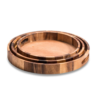 Round Acacia Wood Serving Tray with Handles, 13 to 17 Inch – view 4