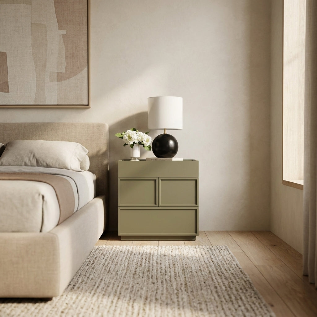 Luca 2-Drawer Nightstand in Olive Green with Top Tray