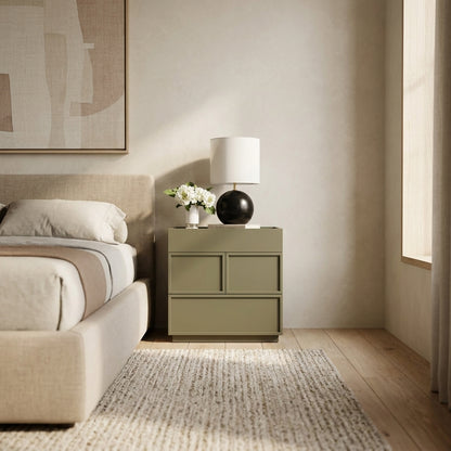 Luca 2-Drawer Nightstand in Olive Green with Top Tray
