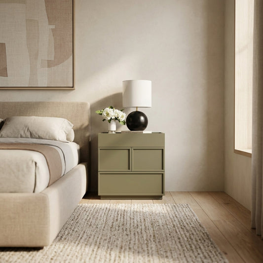 Luca 2-Drawer Nightstand in Olive Green with Top Tray