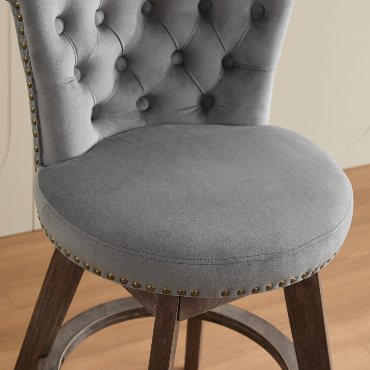 26" Gray Velvet Swivel Counter Height Bar Stools, Set of 2 – view 11