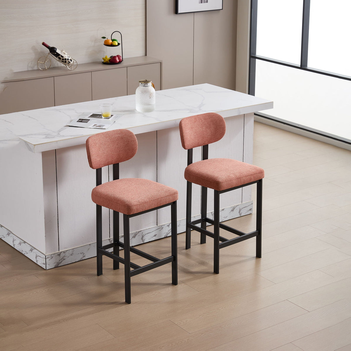 Modern Fabric Counter Height Stools with Metal Legs, Set of 2 – view 5