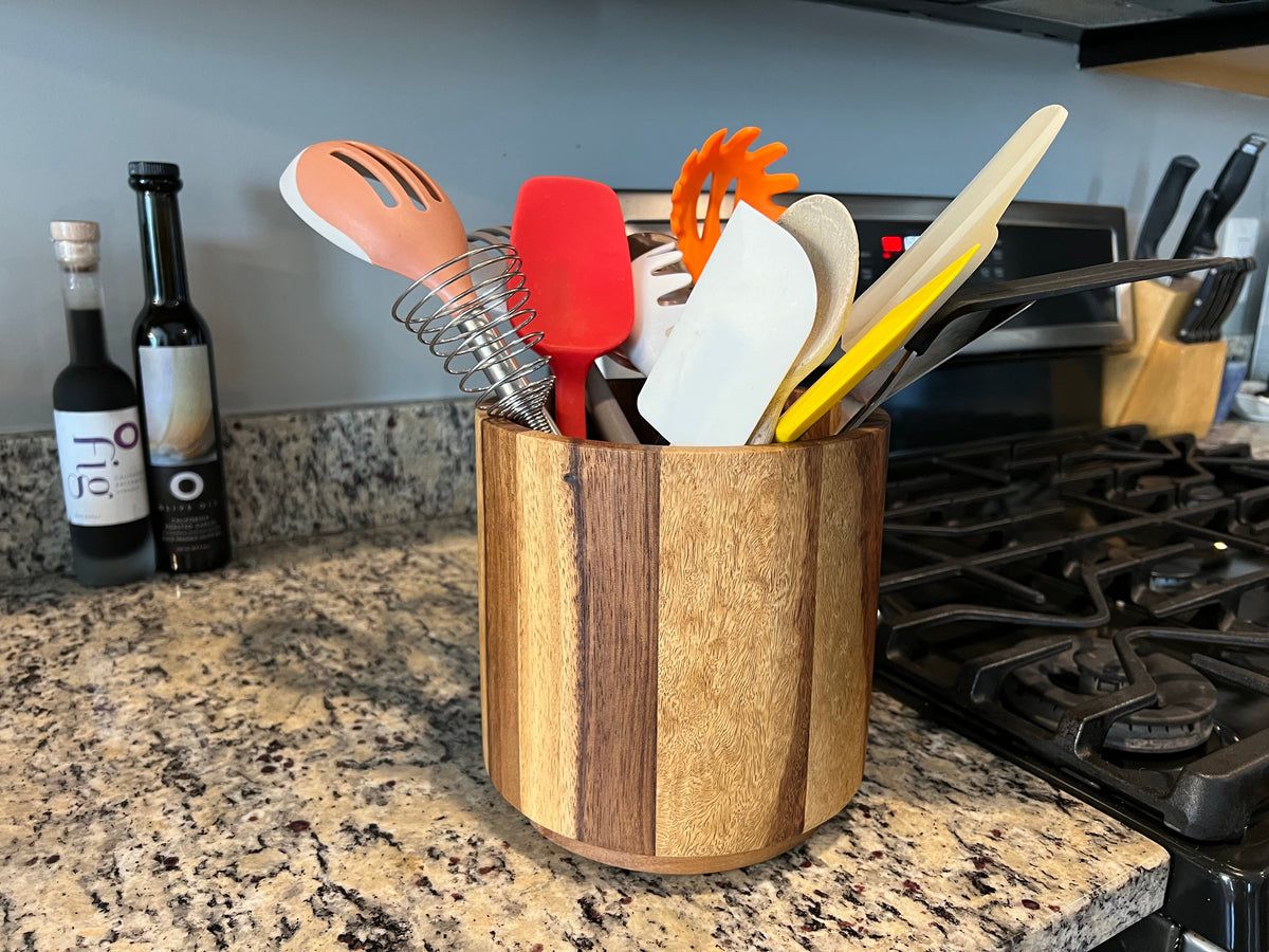 Rotating Acacia Wood Lazy Susan Utensil Holder for Kitchen Counters – view 6