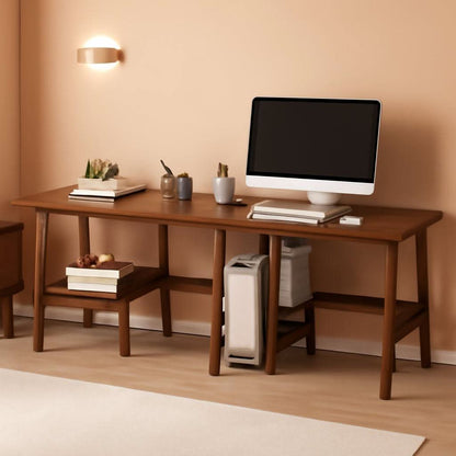 Walnut Extended Workstation for Two | 79 Inch Home Office Desk
