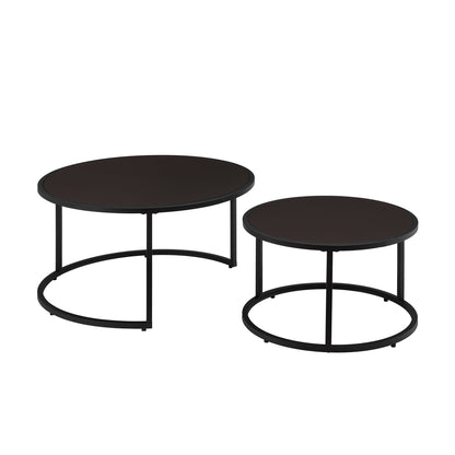 Modern Faux Leather Round Nesting Coffee Table Set, Dark Brown – view 4