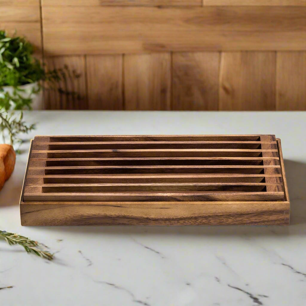Acacia Wood Three-in-One Serving Tray, Trivet, and Crumb Catcher