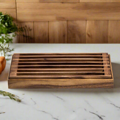 Acacia Wood Three-in-One Serving Tray, Trivet, and Crumb Catcher