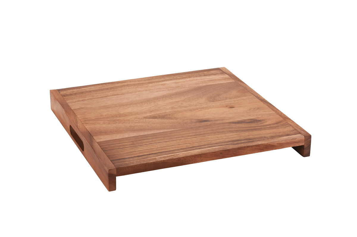 16 Inch Square Reversible Acacia Wood Serving Tray, Solid Bottom – view 3