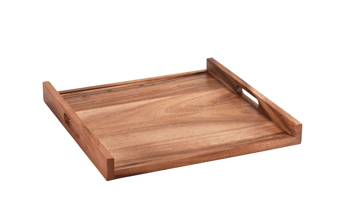 16 Inch Square Reversible Acacia Wood Serving Tray, Solid Bottom – view 2