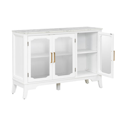 White 3-Door Storage Cabinet with Glass Panels and Gold Handles – view 7