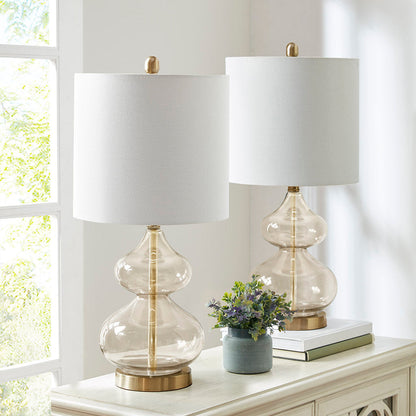 Ellipse Curved Glass Table Lamps with Gold Base, Set of 2, White Shades – view 2