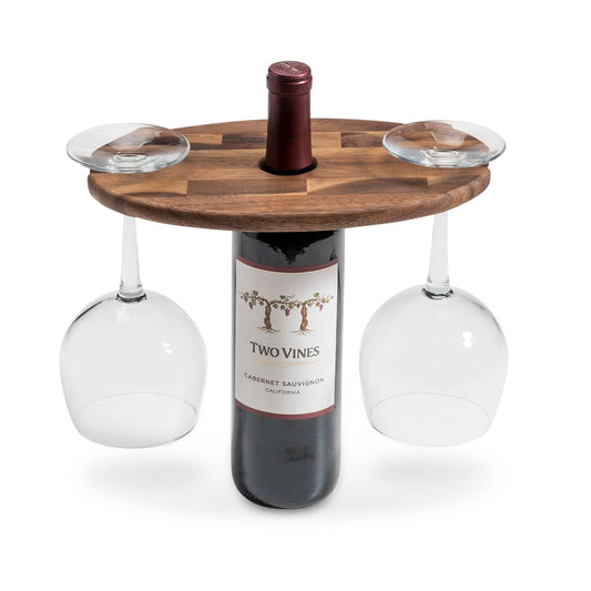 Acacia Wood End Grain Wine Glass Caddy for Two Glasses