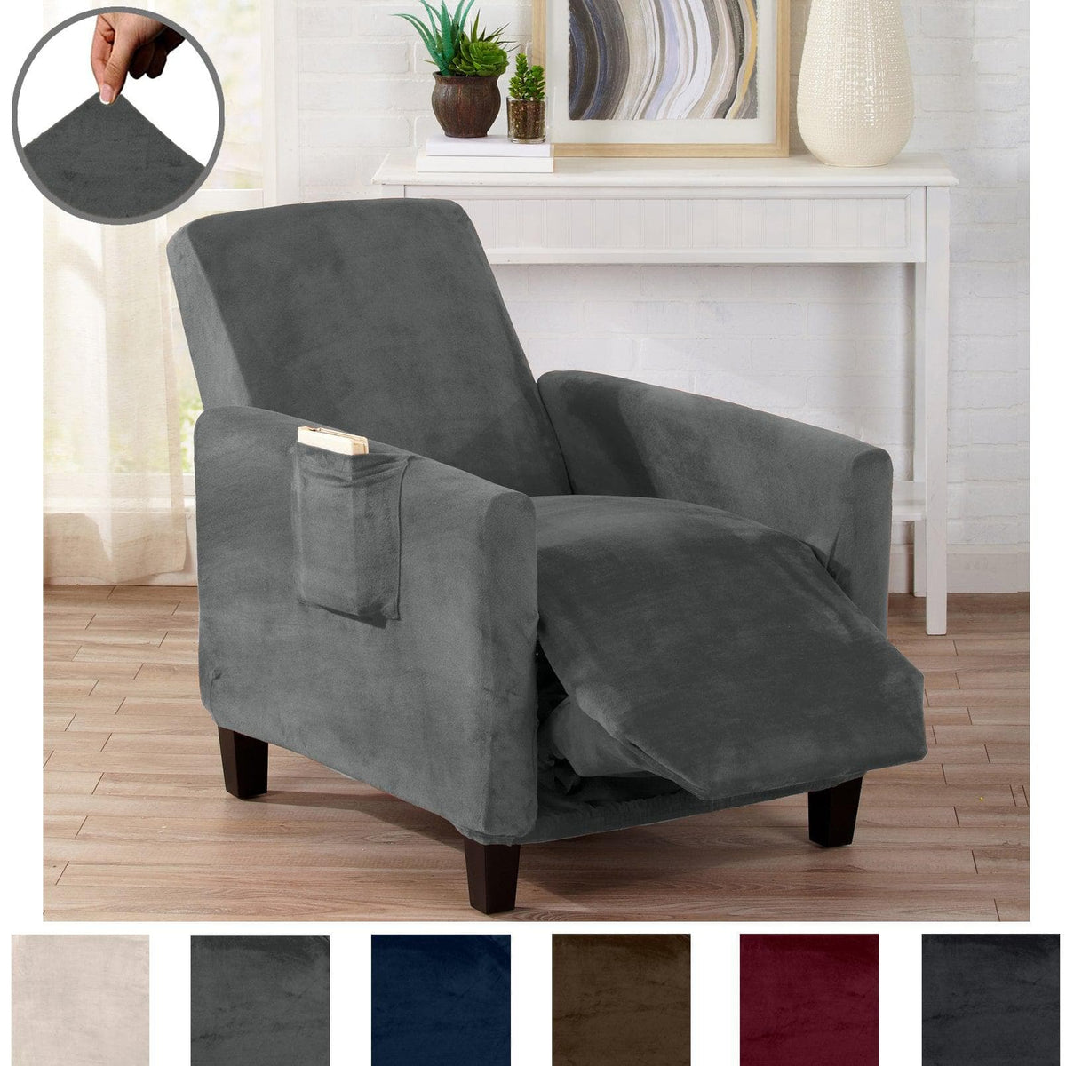 Velvet Stretch Slipcover – Gale Collection Form-Fit Sofa Cover – view 101