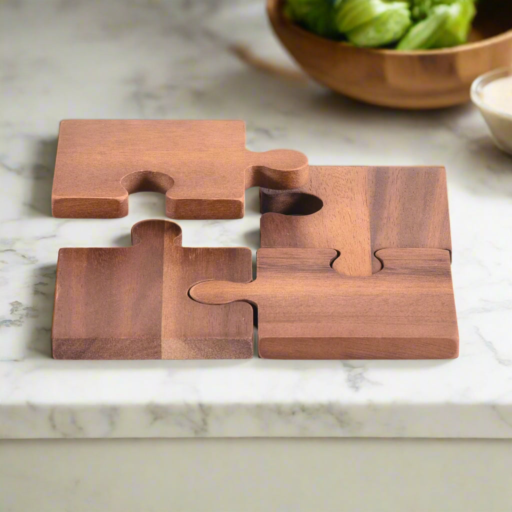 Acacia Wood Puzzle Coasters, Set of Four