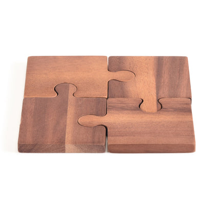 Acacia Wood Puzzle Piece Coasters That Form a Trivet, Set of 4 – view 2