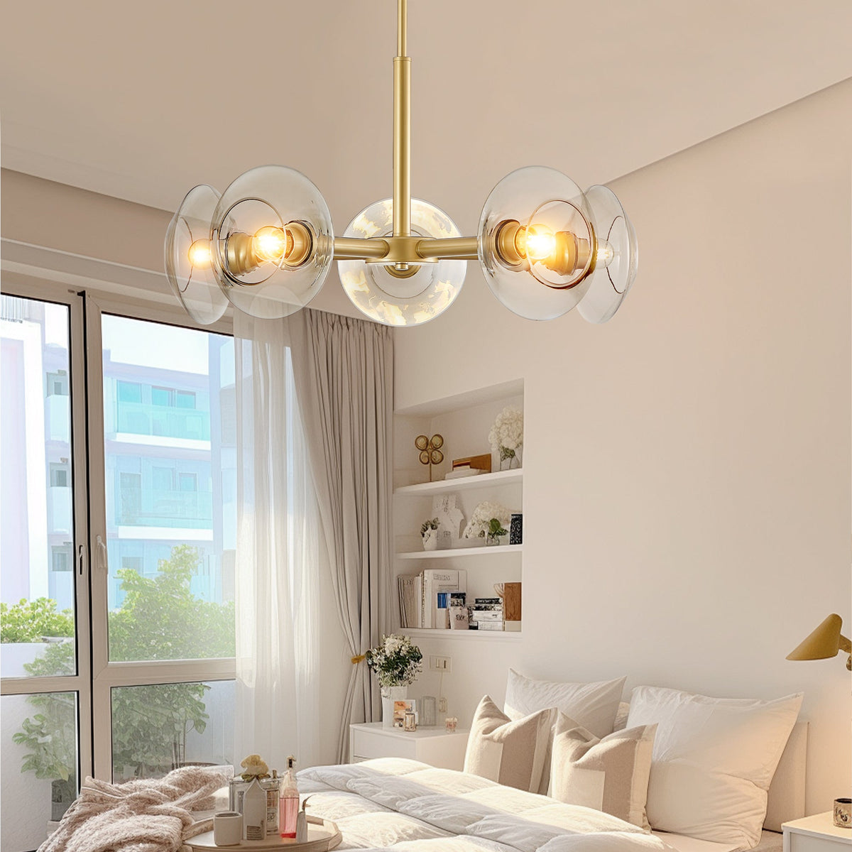 26" Modern Gold 5-Light Sputnik Chandelier with Clear Glass Shades – view 5