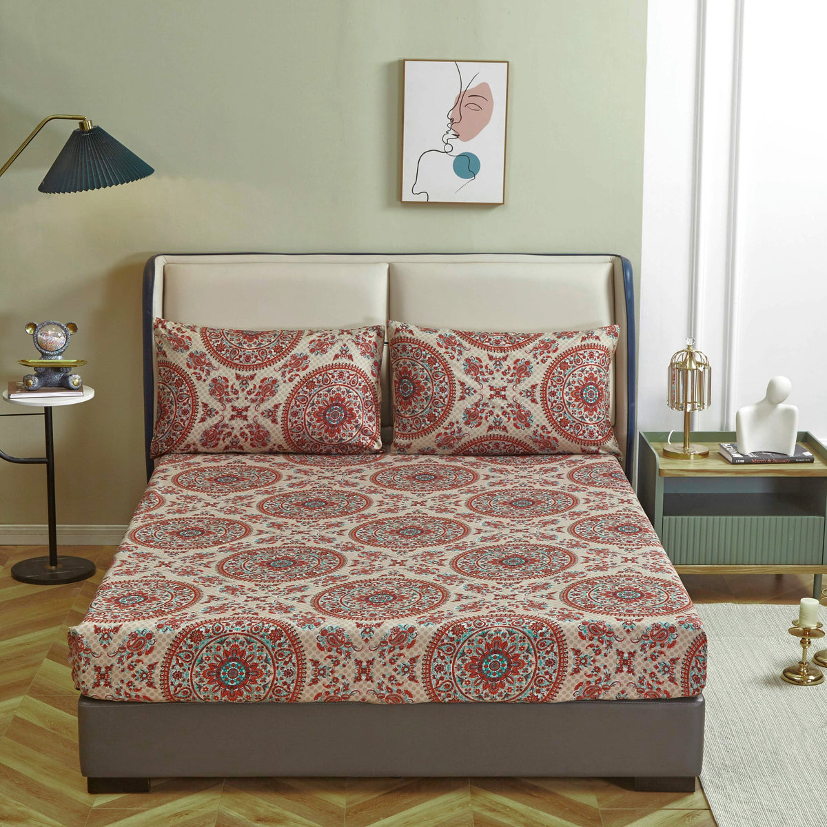 Bohemian Desert Medallion Paisley Taupe Fitted or Flat Sheet – view 2